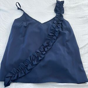 BOUTIQUE Asymmetrical Tank Women's Navy Blue V Neck Work Small Top Blouse